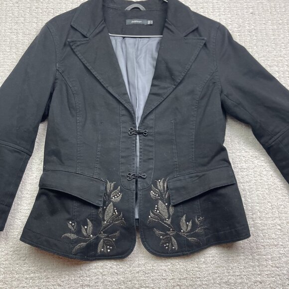 InWear Women's Two Button Blazer Black Boho Folk Cropped Floral Size 14 US - Picture 6 of 14